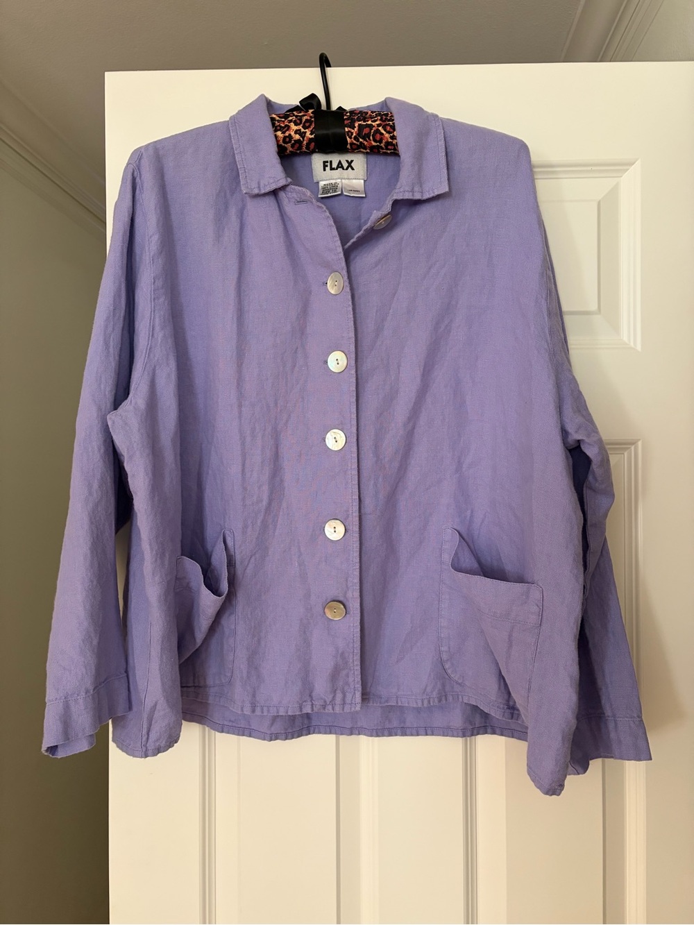 Flax Lavender Button-Front Linen Shirt Jacket